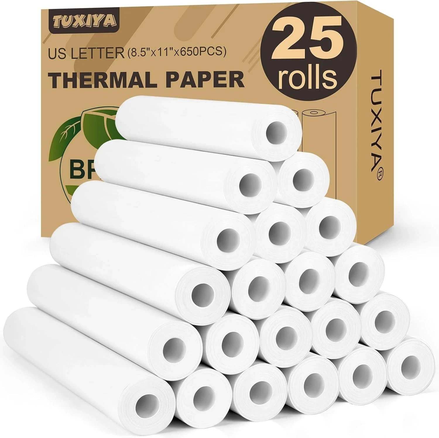 25 Rolls Thermal Printer Paper 8.5″x11″ US Letter Size, BPA 25 Rolls, white