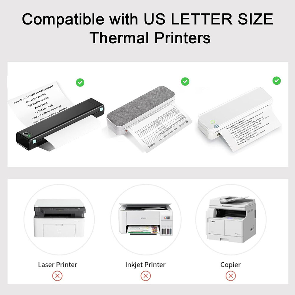100-1000 Sheets Thermal Printer Paper 8.5 X 11 Inch US Letter Size Thermal Paper