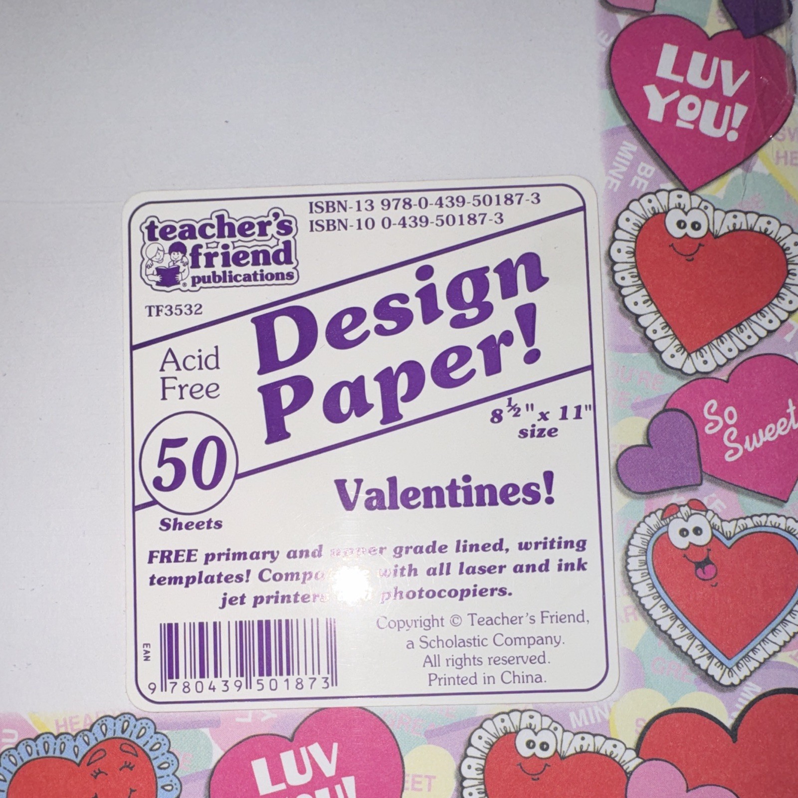 Teacher’s Friend Valentines Design Paper 50 Sheets 8.5×11 Acid Free TF3532