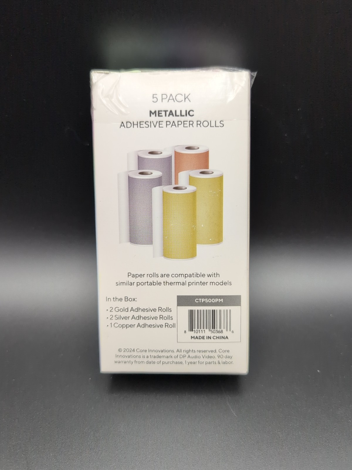 Core Innovations 5 Pack Metallic Adhesive Thermal Paper Rolls Gold Silver