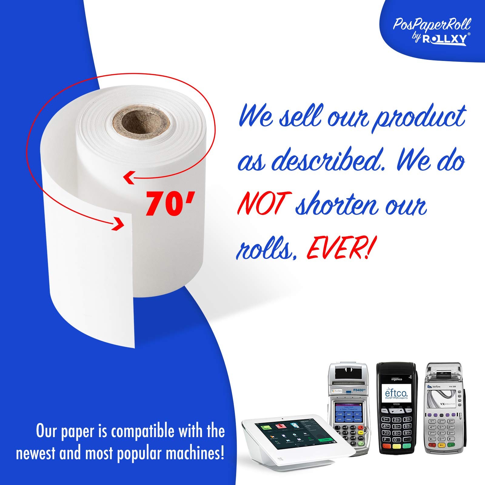 2-1/4 X 70 Thermal Paper Verifone VX520 Ingenico 2-1/4″ x 70′ Thermal, white