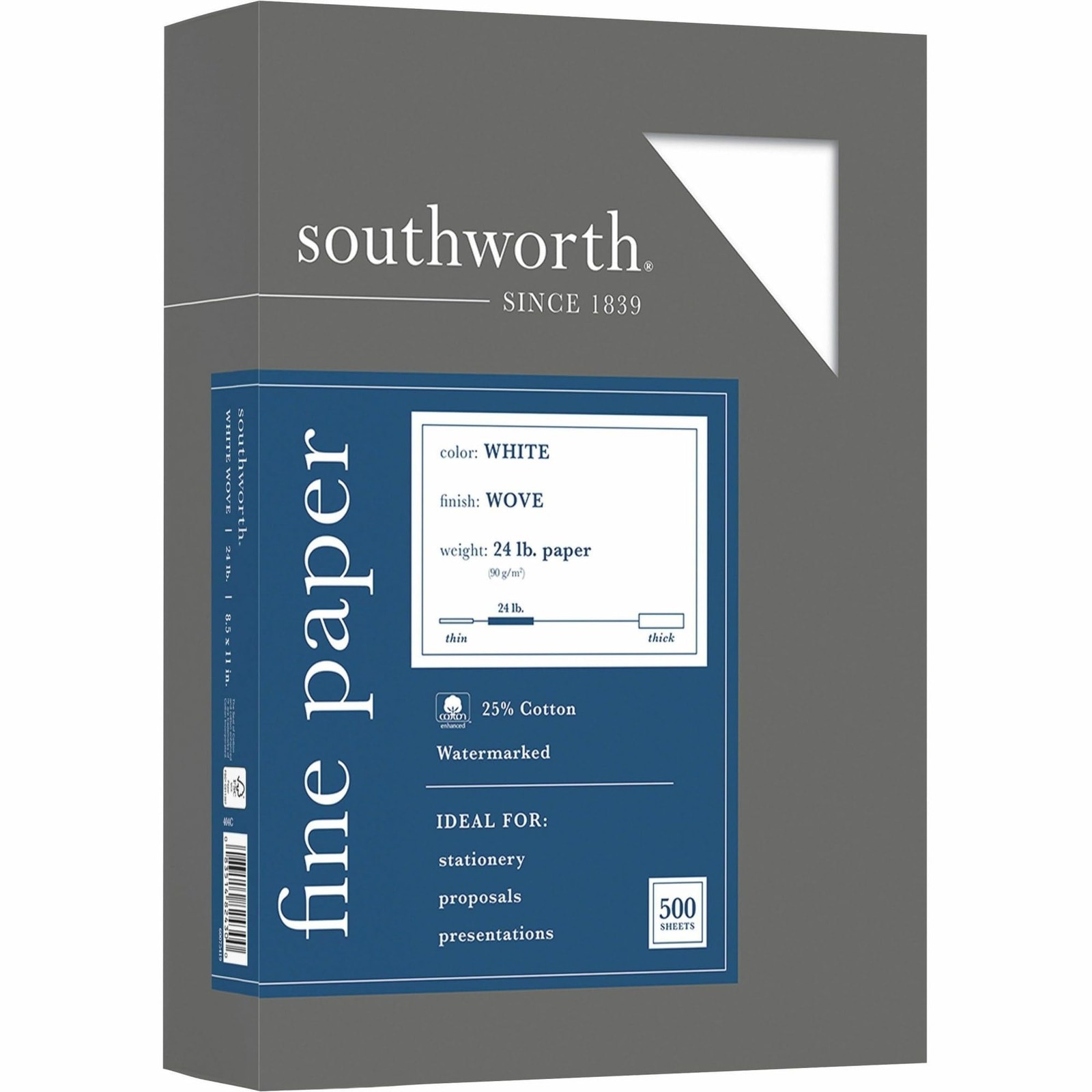 25% Cotton Business Paper 8.5×11, 24 Lb White, 500 Sheets Box