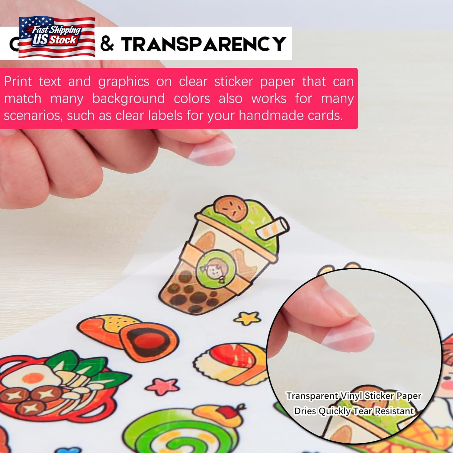 Aevdor 30 Sheets Printable Clear Sticker Paper for Inkjet Printer, Premium Vinyl