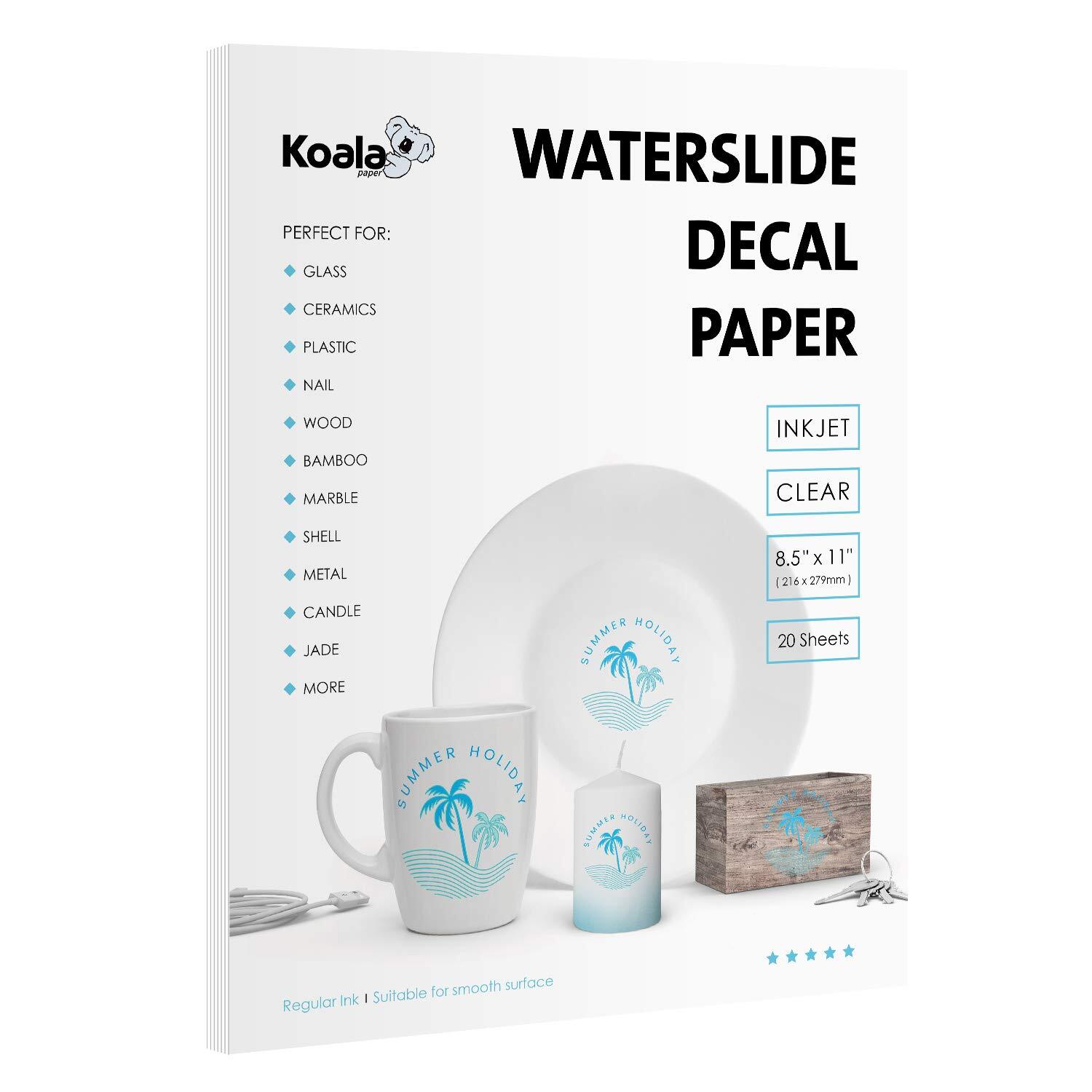Koala Waterslide Decal Paper INKJET CLEAR 20 Sheets 8.5×11 Inch Water Slide T…