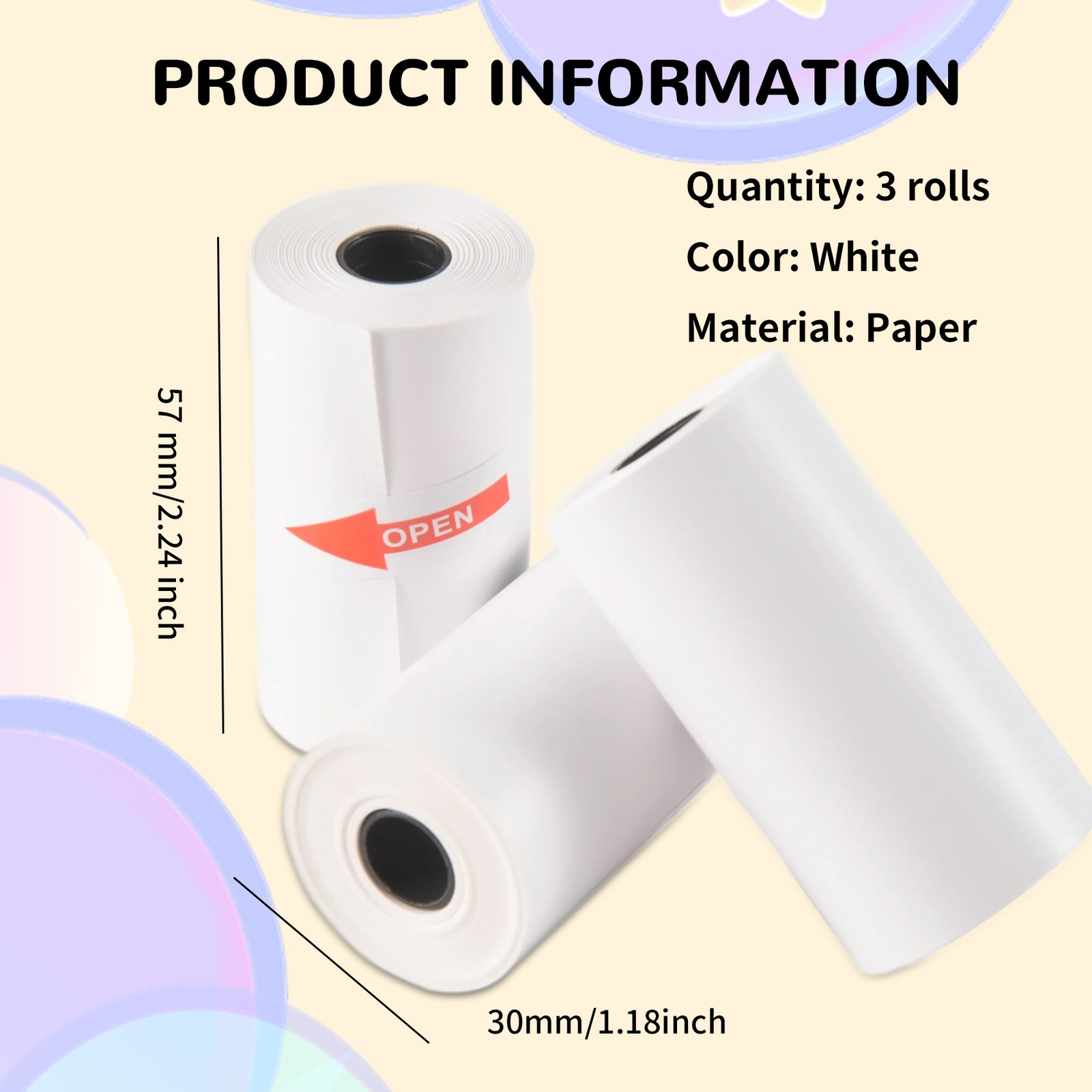 3 Rolls Printable Thermal 57X30mm Photo for P1 P2 Printer A7S81861