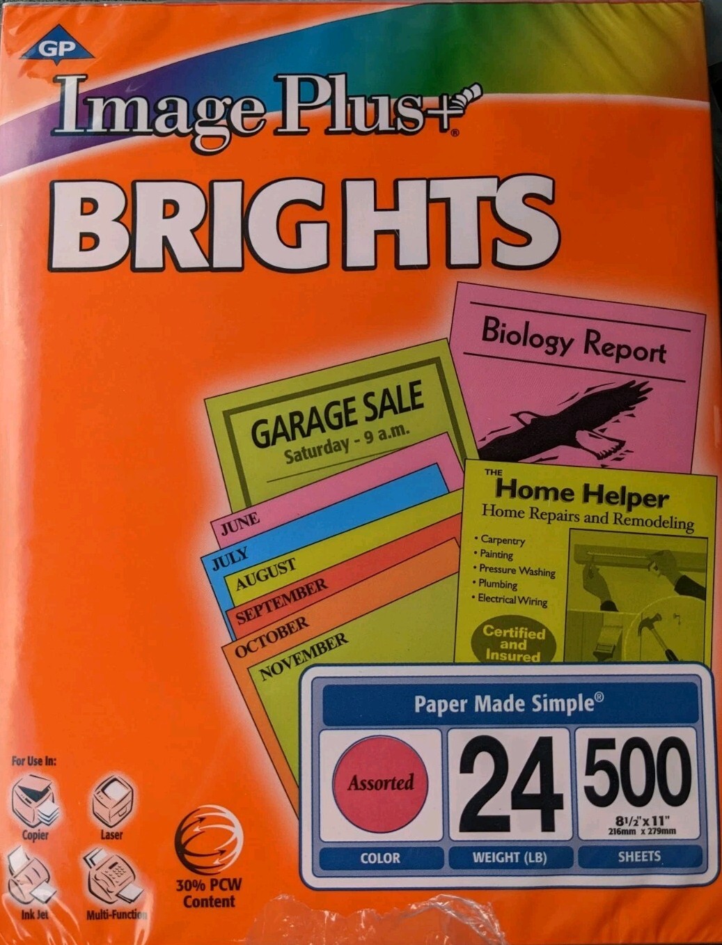 Brights Colored Paper, 8-1/2 x 11, Assortment, 500 Sheets 24 Lb Georgia Pacific