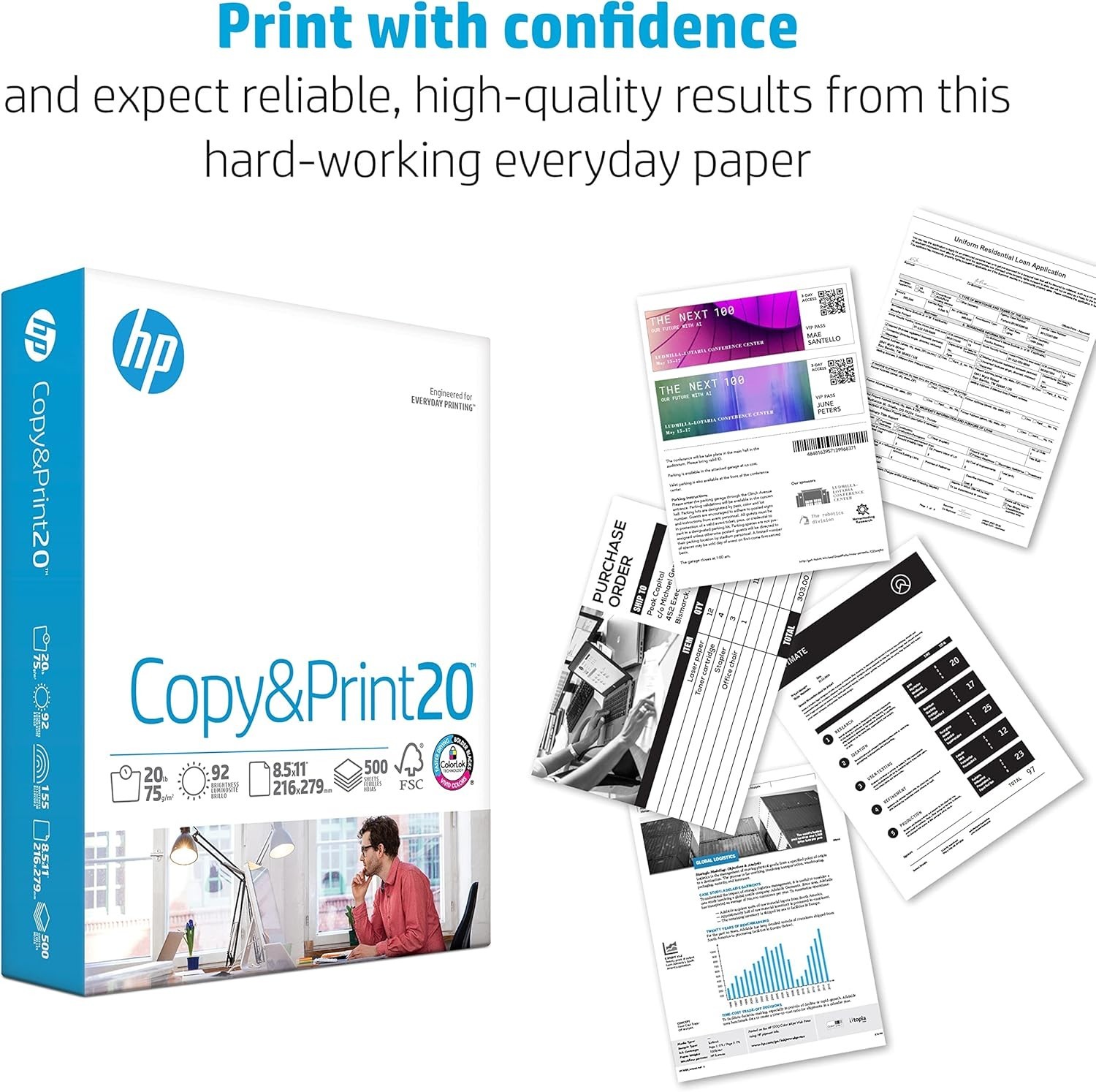 New White 8.5×11 Copy Paper, 500 Sheets, Matte Finish, FSC Certified