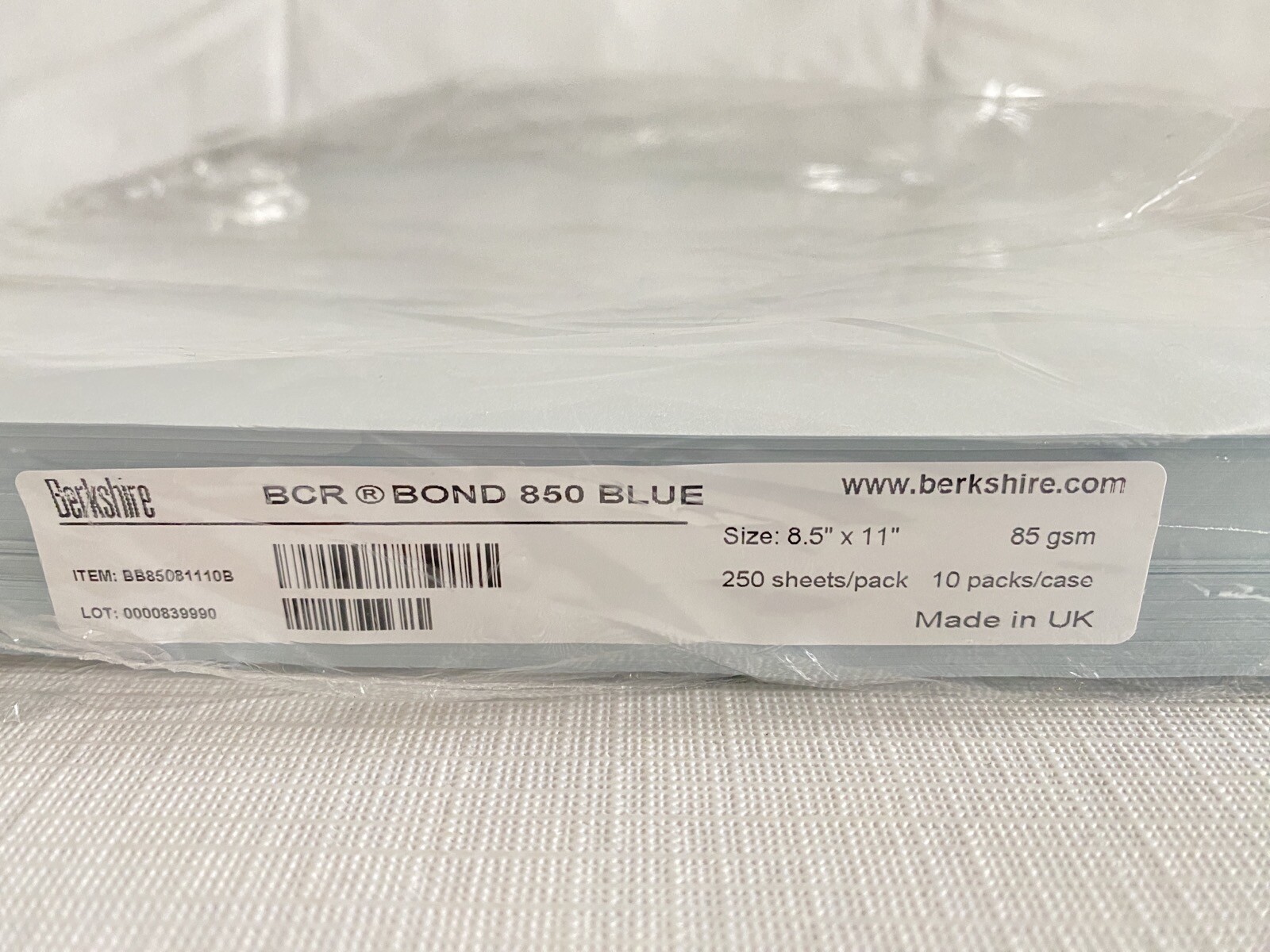 BERKSHIRE BCR Bond 850 Blue Cleanroom Paper 8.5” x 11” 250/Pk BB85081110B