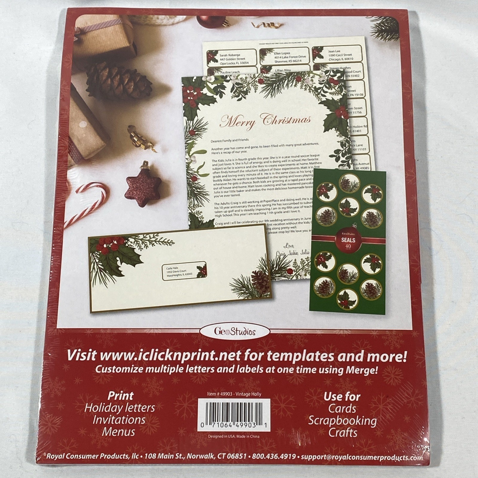 Geo Studios Holiday Christmas Printer Paper Letter 70 Sheets Vintage Holly