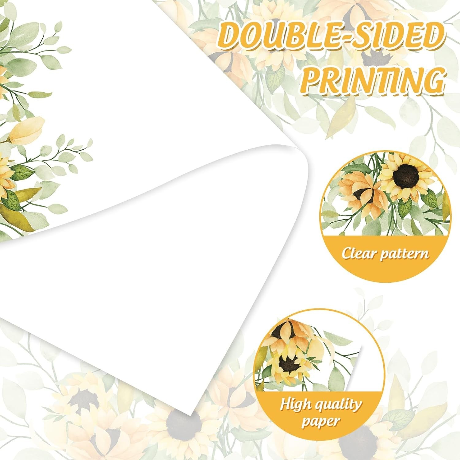 60pk Sunflower Letterhead Paper 8.5×11 Watercolor