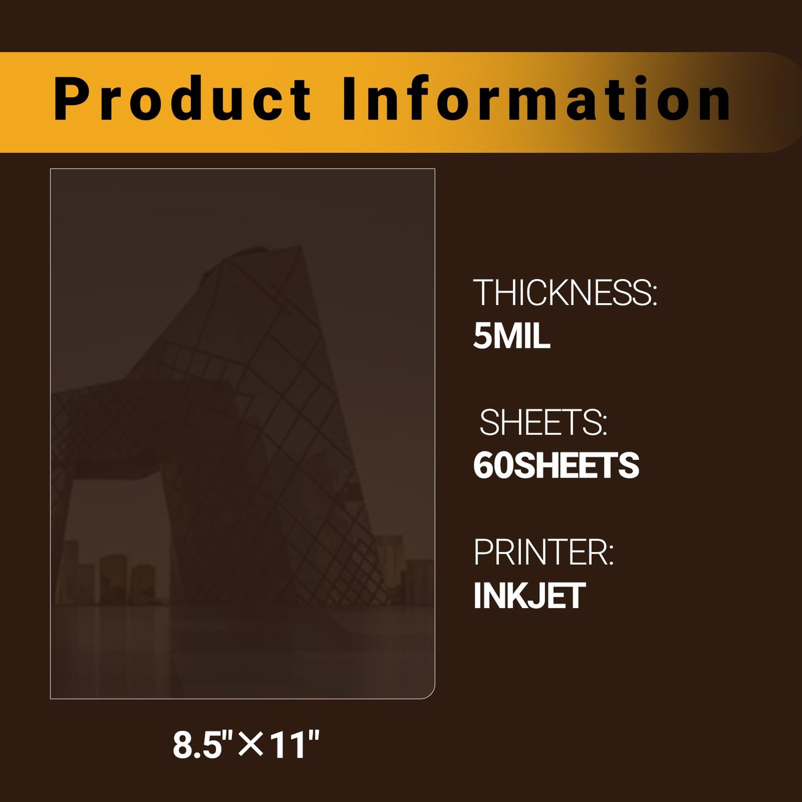 Inkjet Transparency Film 8.5×11 5Mil 60 Sheets Clear Overhead Projector Acetate