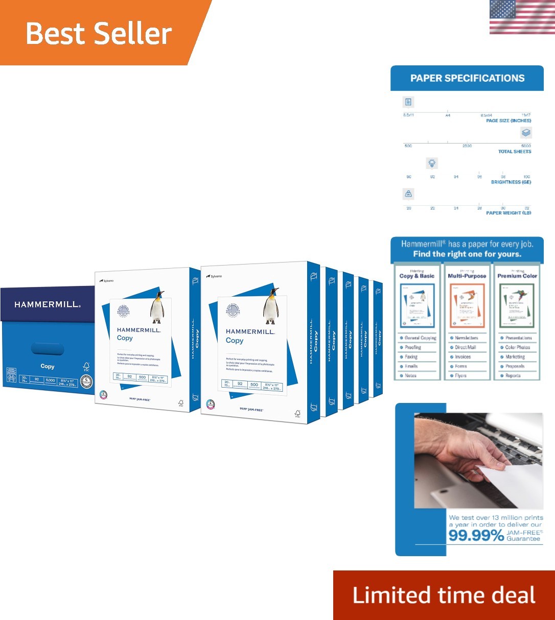 20 lb Printer Paper, 8.5 x 11 – 10 Reams with Jam-Free & Colorlok Tech