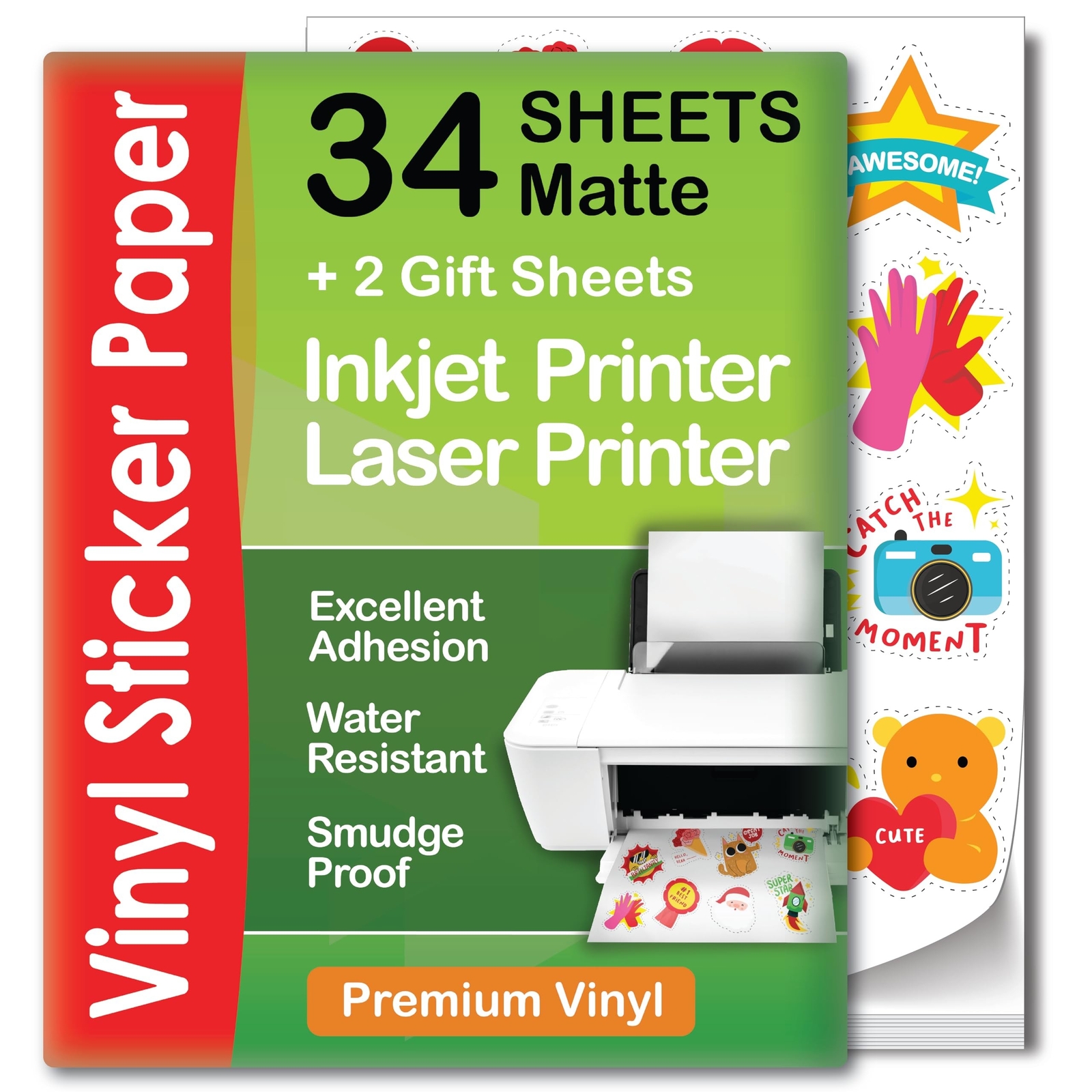Premium Printable Vinyl Sticker Paper for Inkjet & Laser Printer – 34 Sheets …