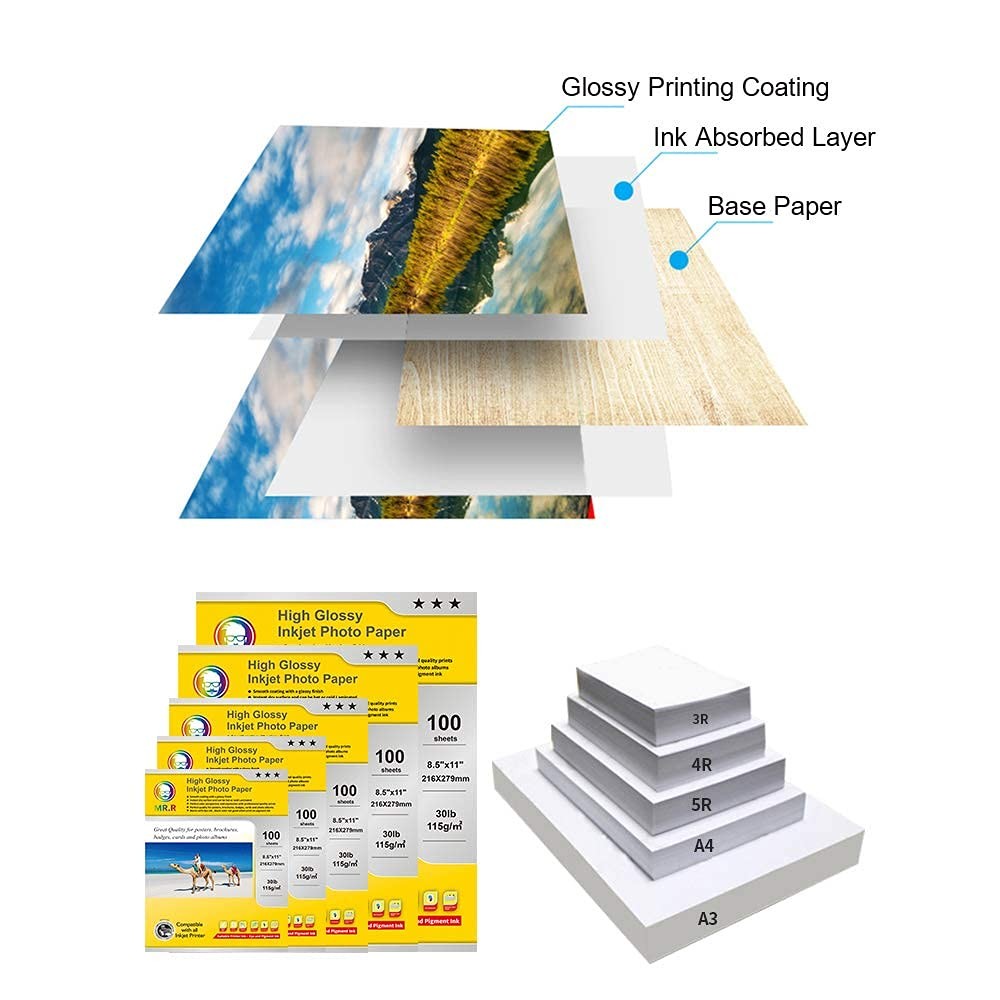 Single Side High Glossy Letter Size Inkjet Photo Paper 115gsm 30LB 100