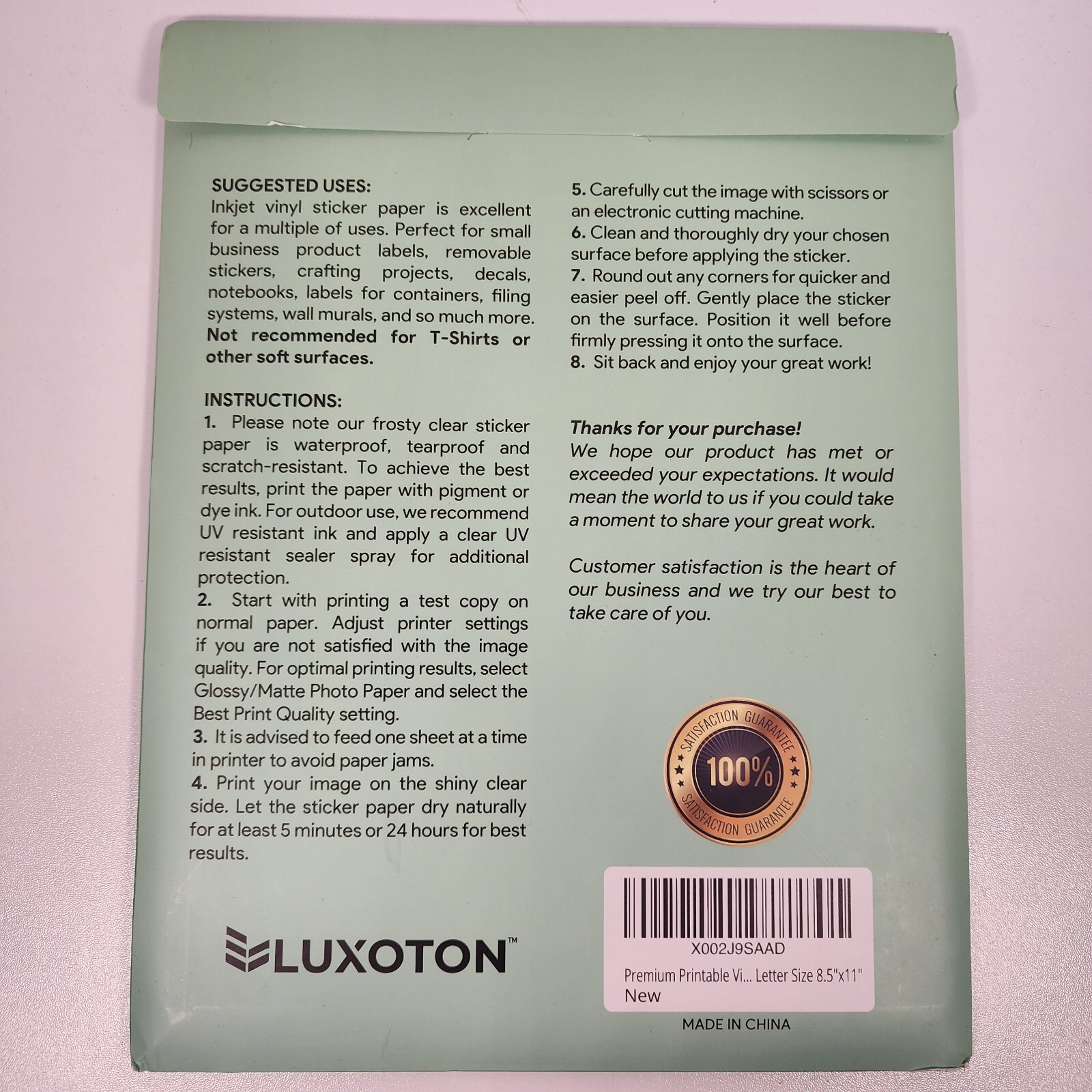 Luxoton Premium Vinyl Sticker Paper for Inkjet Printer 15 Glossy 15 Matte Sheets