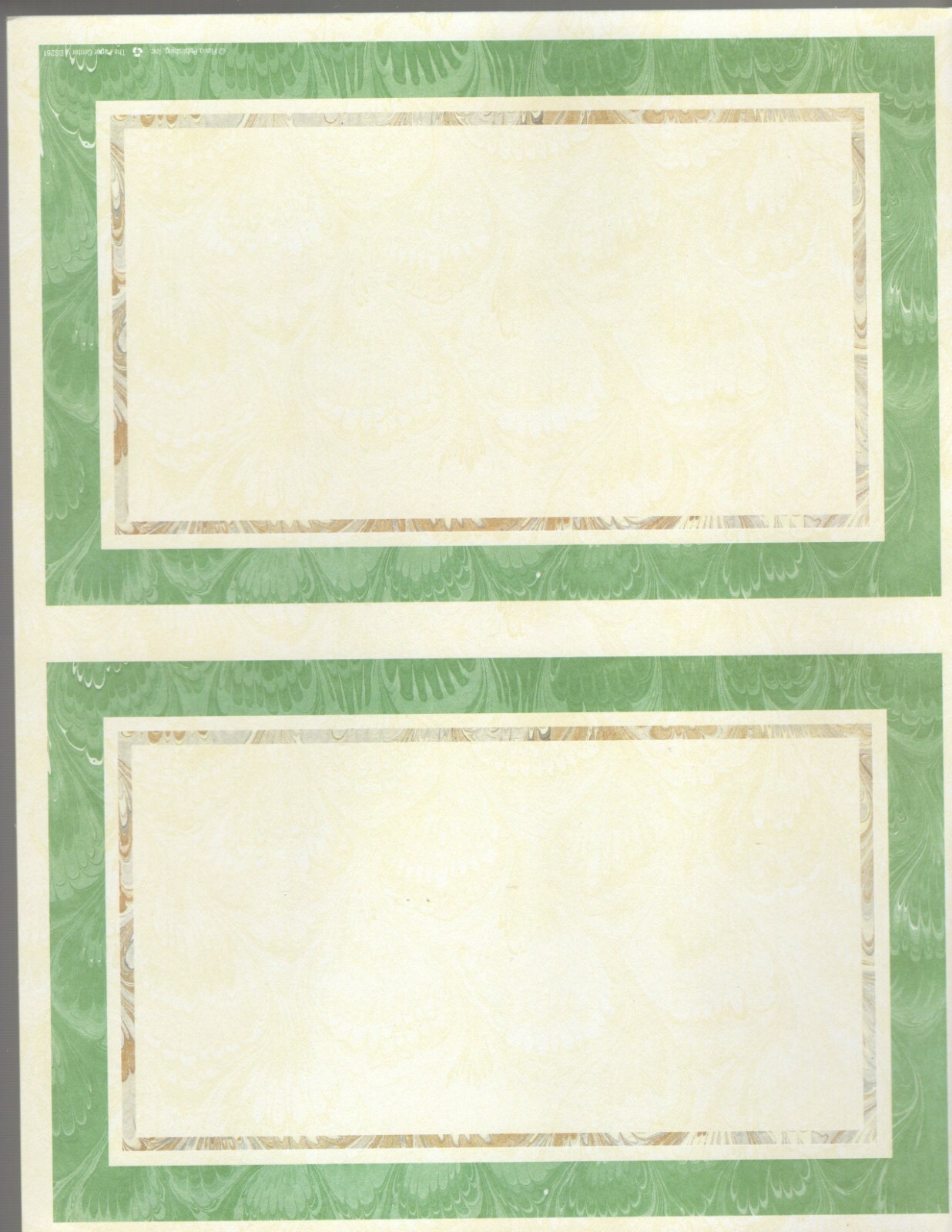 48 Cards Imprintable Specialty Papers Tan Green Border 5.5″ x 8.5″ Gibson 65 lb