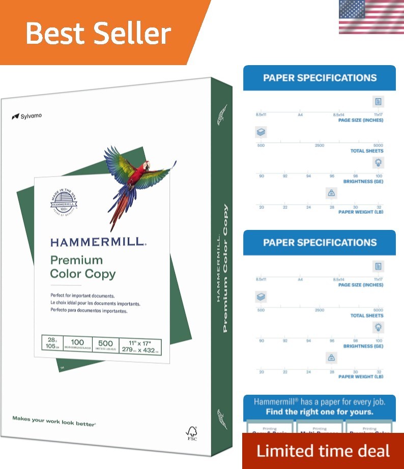 Reliable 28 lb Color Paper, 11×17 – 100 Bright, Jam-Free – 500 Sheets