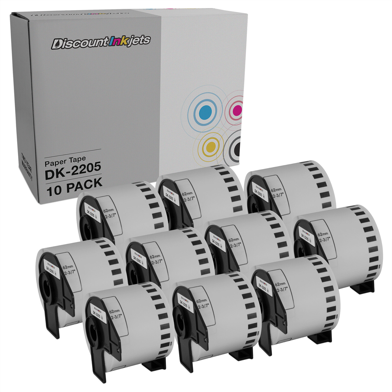 DI White Paper Tape for Brother DK-2205 (10pk) 2.4 in x 100 ft In P-Touch
