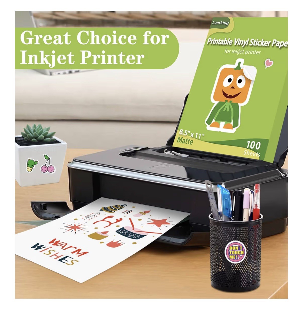 Lzerking Printable Vinyl Sticker Paper for Inkjet Printer 100 Sheets Matte White