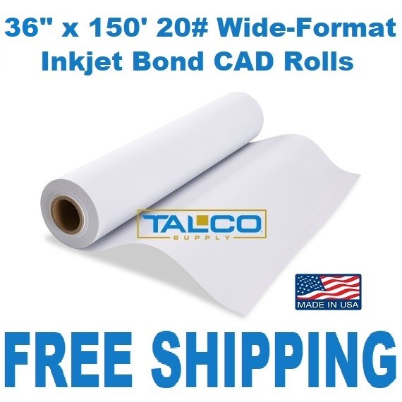 (1) 36” x 150′ 20# Bond Wide-Format Plotter Paper CAD Roll ~FREE SHIPPING~