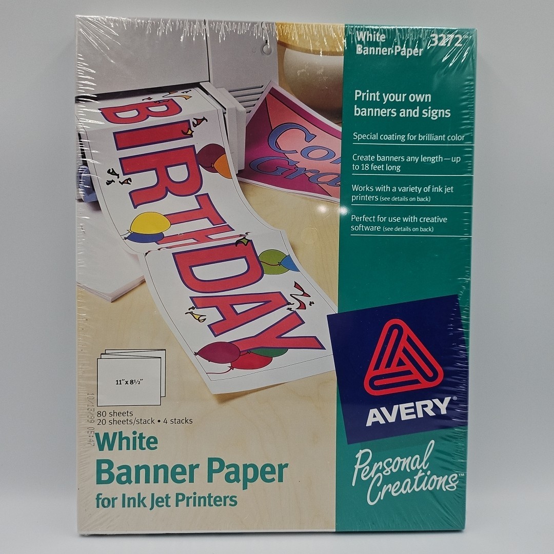 Avery 3272 White Banner Paper for Ink Jet Printers 11×8.5 80 sheets Vtg Sealed