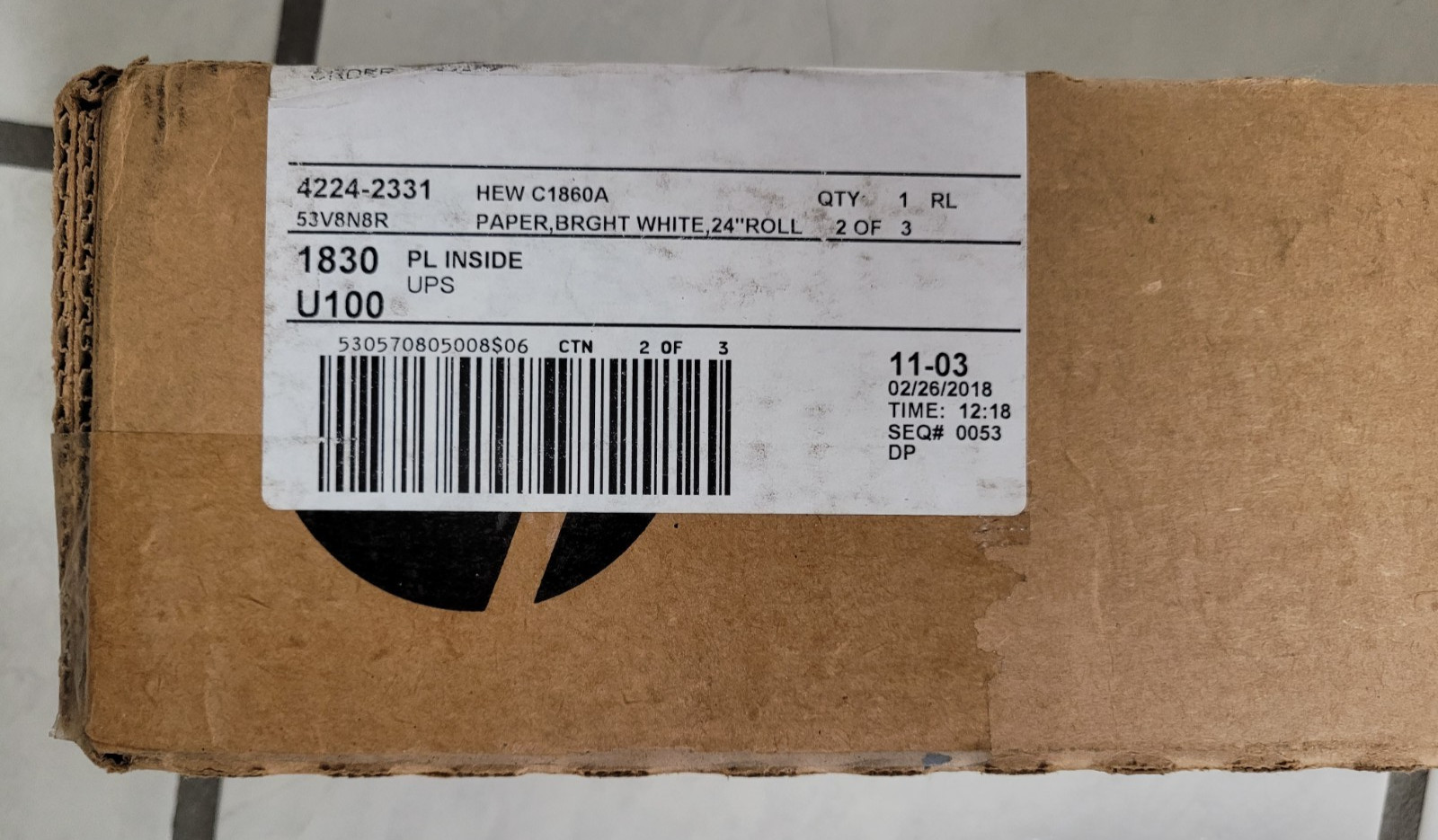 (1) HP C1860A Bright White Inkjet Paper 24″ X 150′ – 1 Roll 7lb