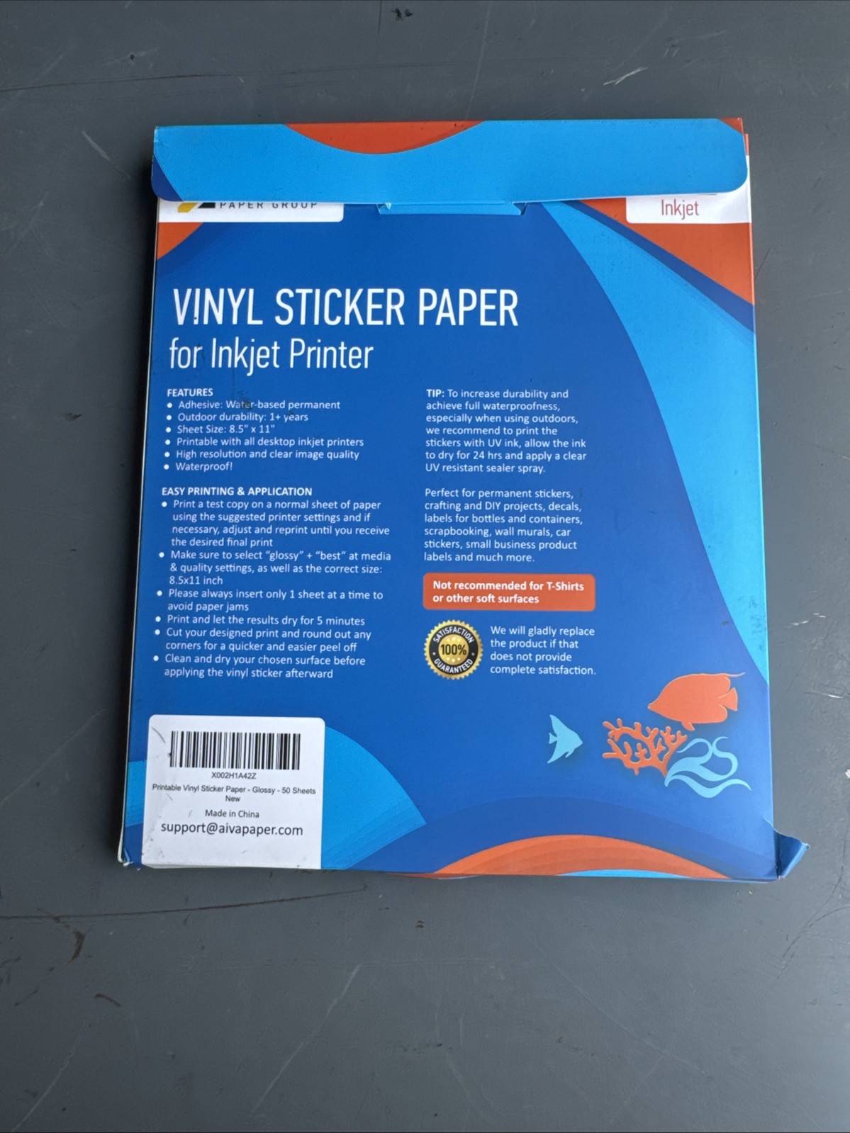 8 1/2 X 11 in 50 Sheets Of Vinyl Sticker Paper Glossy Inkjet 100 Microns Thick