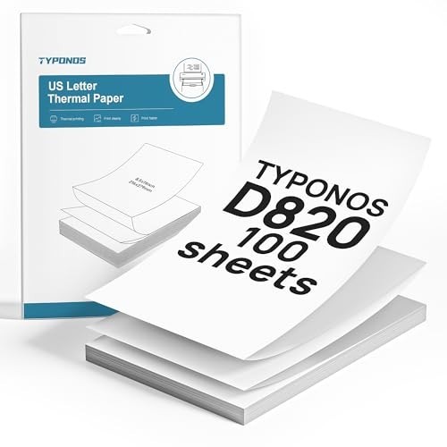 Continuous Thermal Printer Paper 8.5×11″ US Letter Size, 100 Sheets for D820 Pri