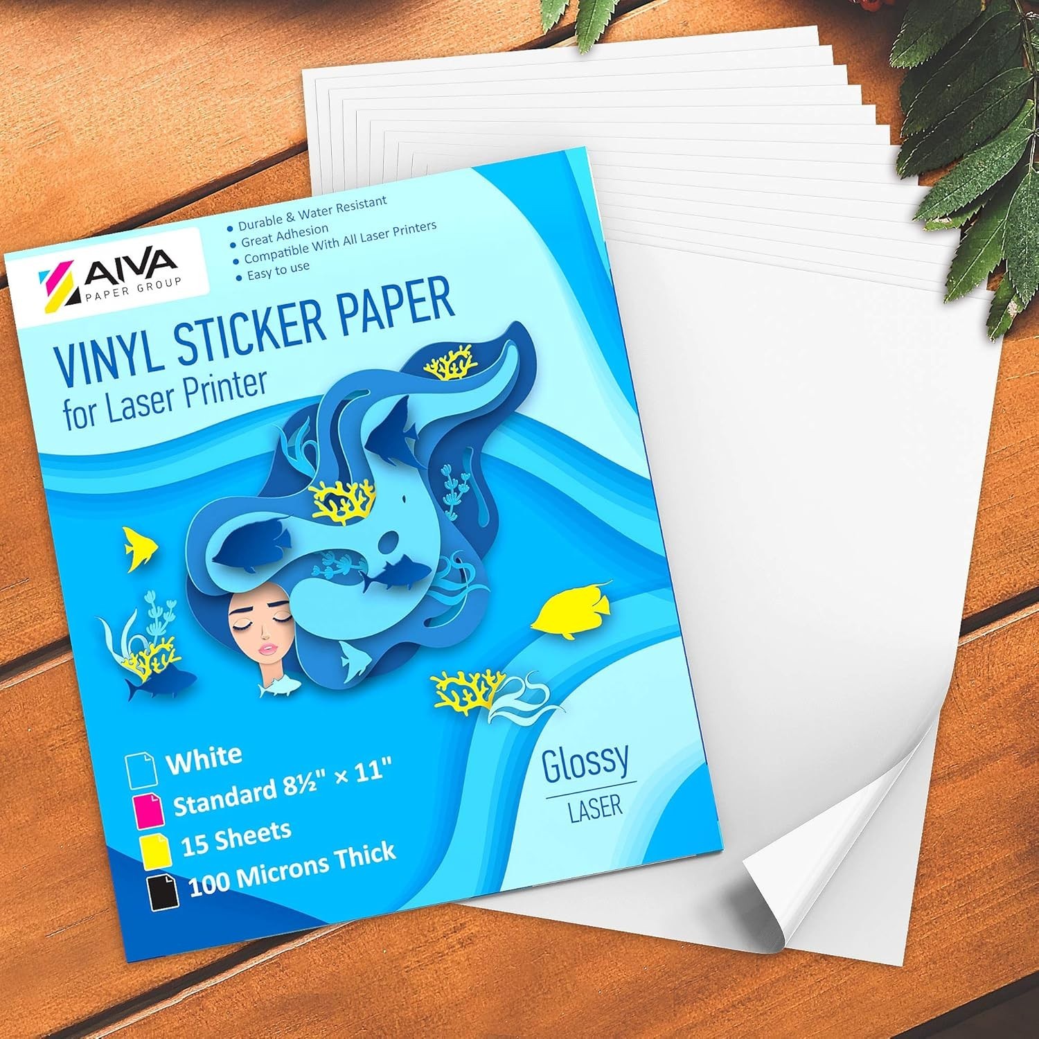 Printable Vinyl Sticker Paper for Laser Printer – Glossy White – 15 Self-Adhe…