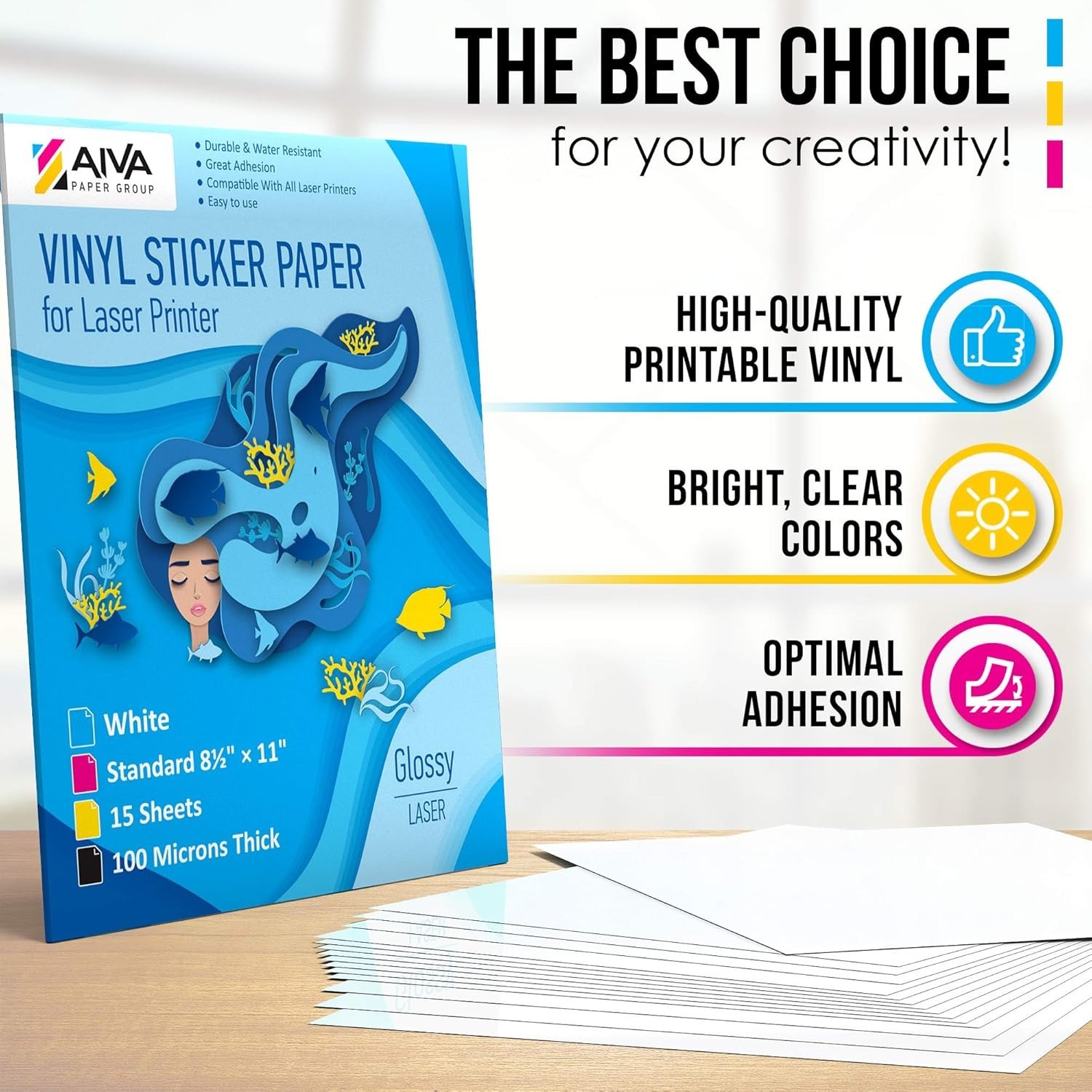 Printable Vinyl Sticker Paper for Laser Printer – Glossy White – 15 Self-Adhe…