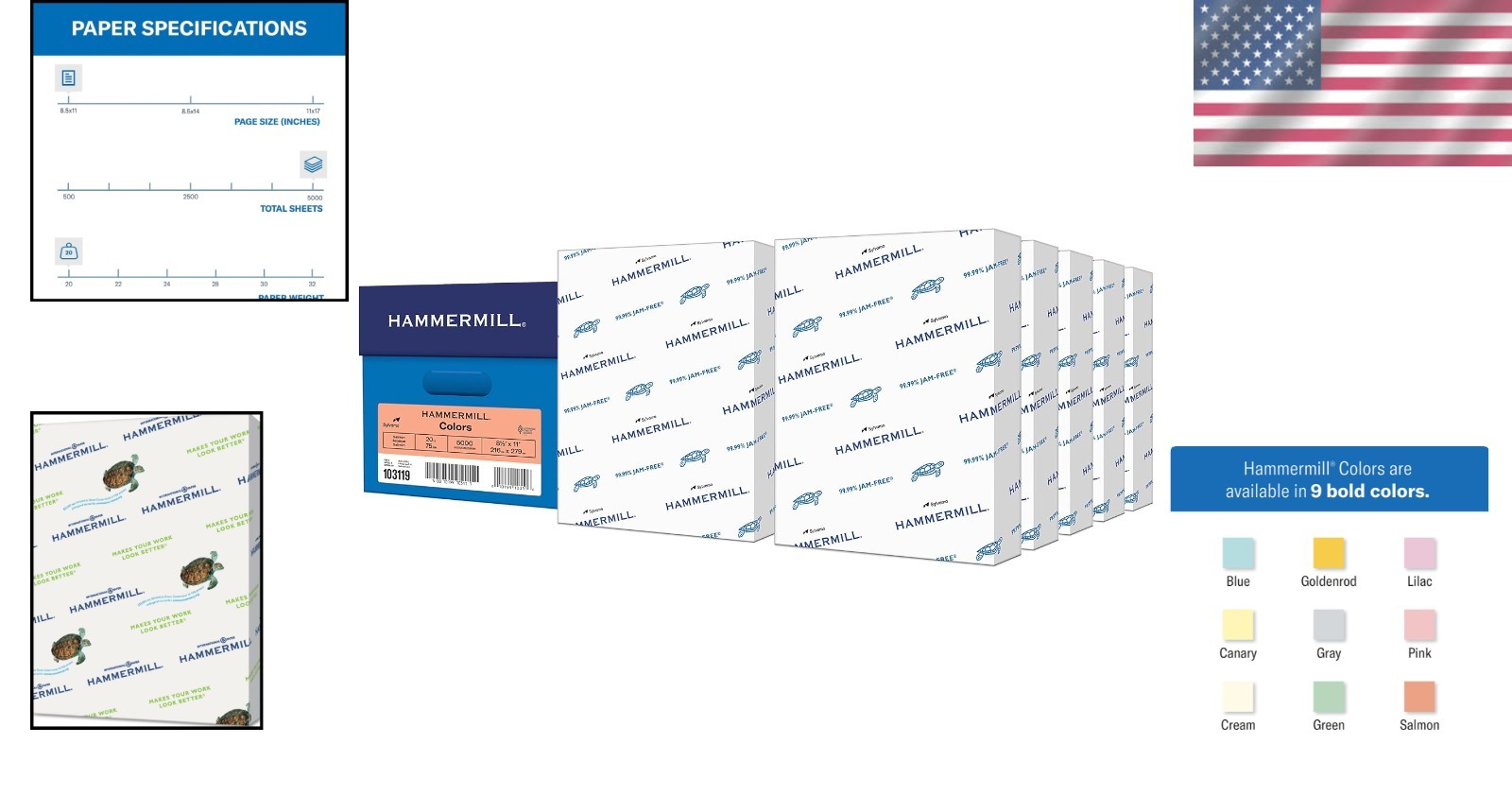USA-Made Salmon Printer Paper, 30% Recycled