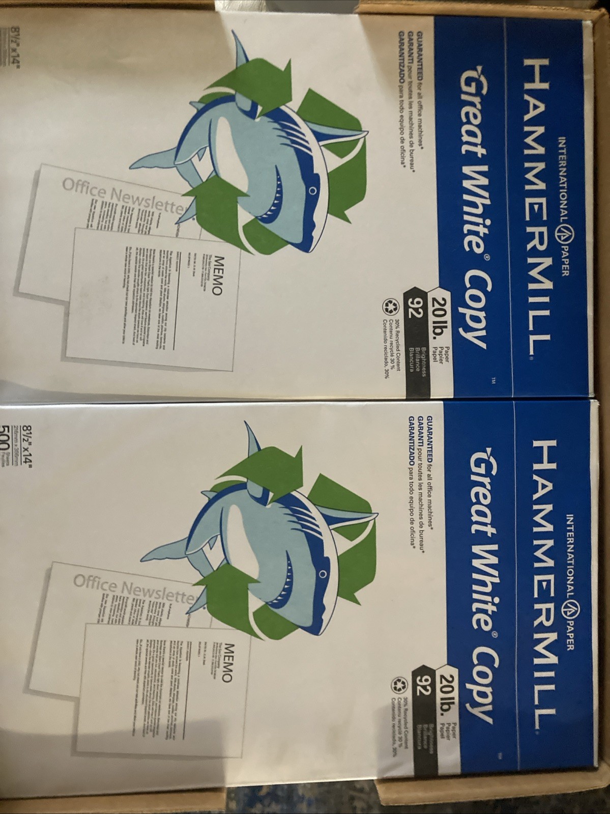Hammermill Great White Recycled Copy Paper 92 Brightness 20lb 8-1/2 x 14 8 Reams