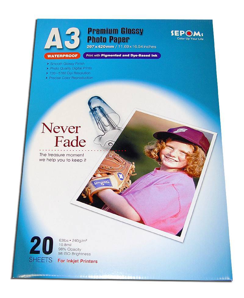 Set of 5 Smooth Glossy Finish Waterproof A3 size Photo Paper 20 Sheets (X5)