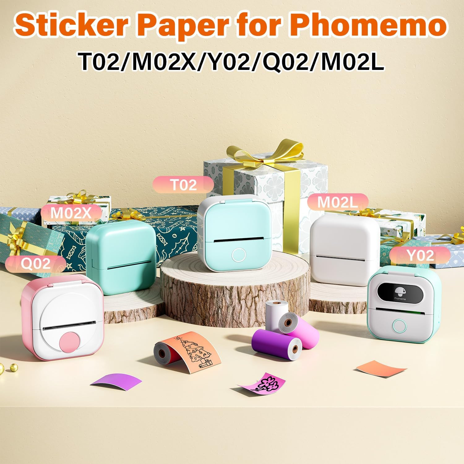 Colorful Thermal Sticker Paper T02/M02X/Y02C/Q02 Pocket Printer, Black Character