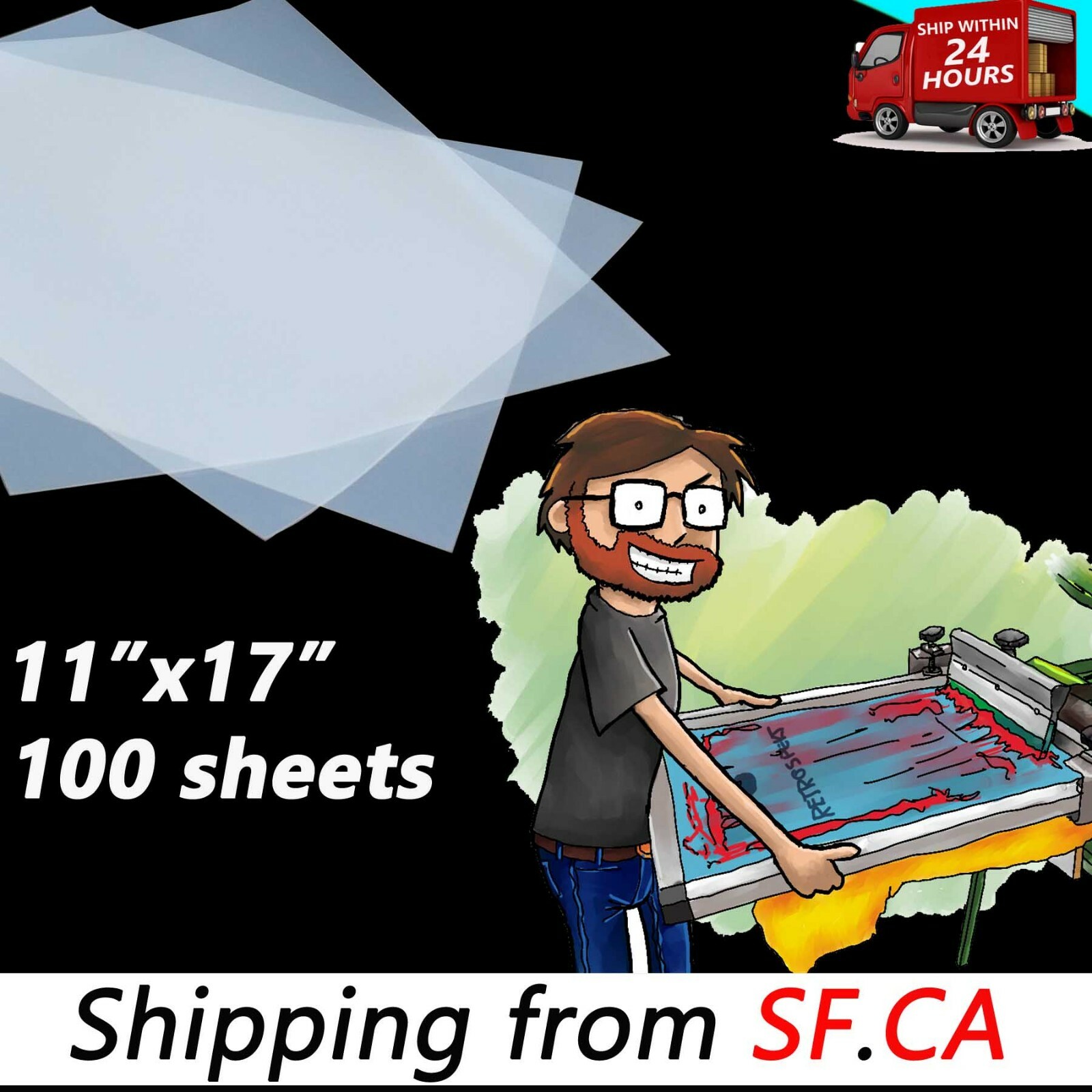 11″x17″,100 Sheets,Waterproof Inkjet Screen Printing Transparency positive Film