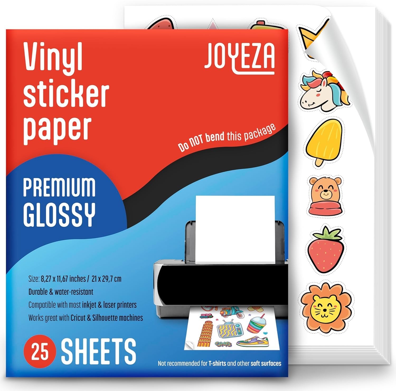 Printable Vinyl Sticker Paper for Inkjet Printer – 25 Sheets Glossy White Wat…