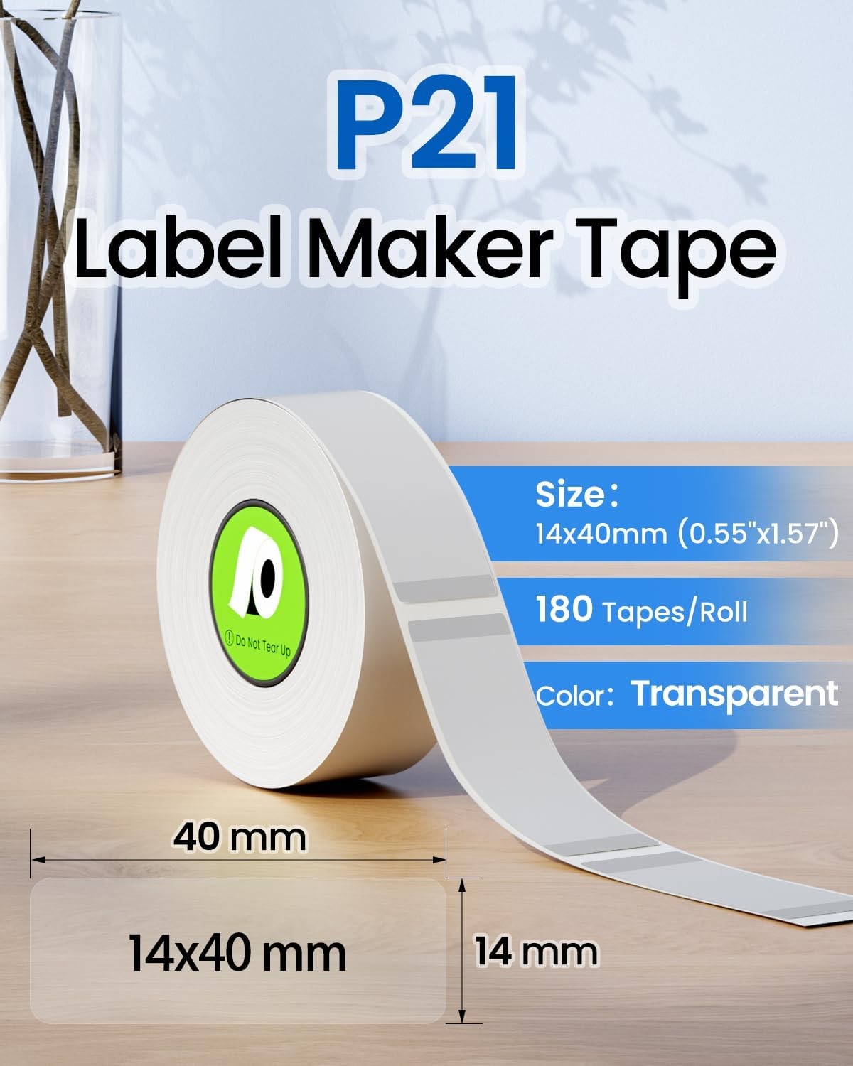 2-6 Rolls Compatible with Nelko P21 Label Maker Tape, 14X40Mm (0.55″X1.57″)clear