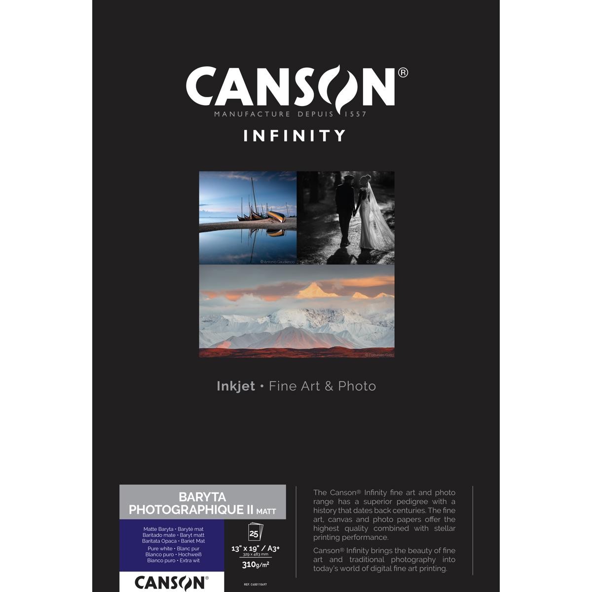 Canson Infinity Baryta Photographique II Matte Paper, 310gsm, 13×19″, 25 Sheets
