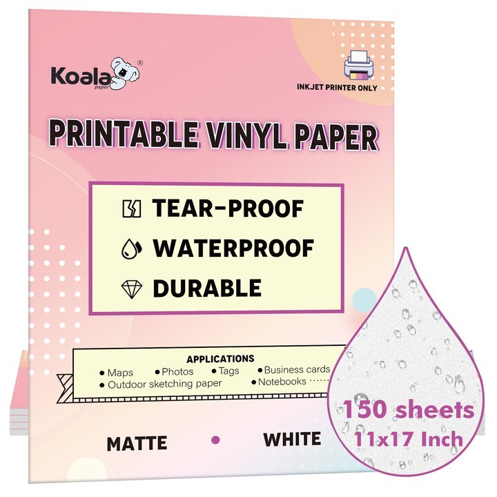 Koala Waterproof Printer Paper 11×17 150 Sheet Matt White Inkjet Printable Vinyl