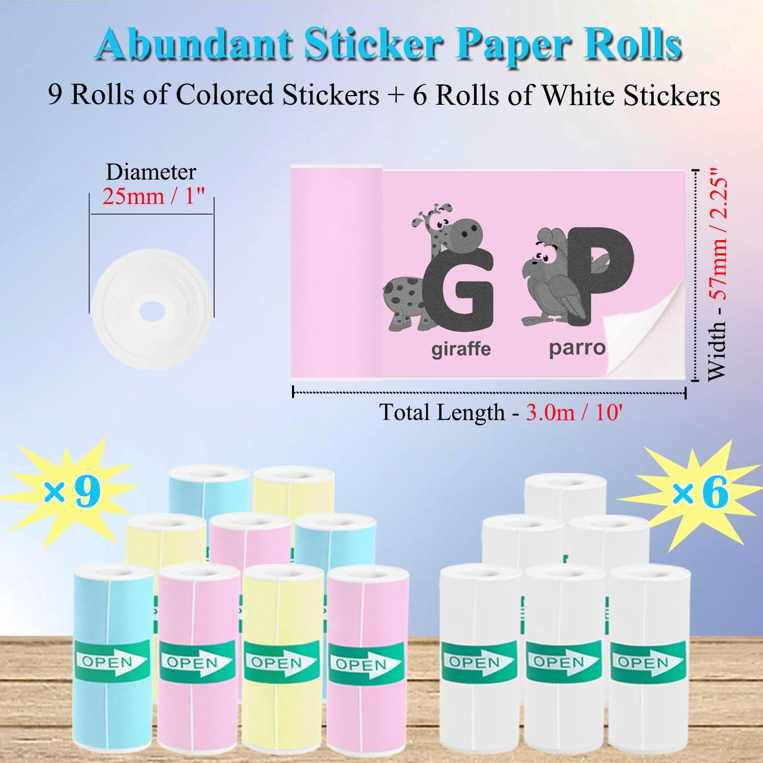 15 Rolls Thermal Sticker Paper for Mini Printer Sticker Maker Including 9 Co…