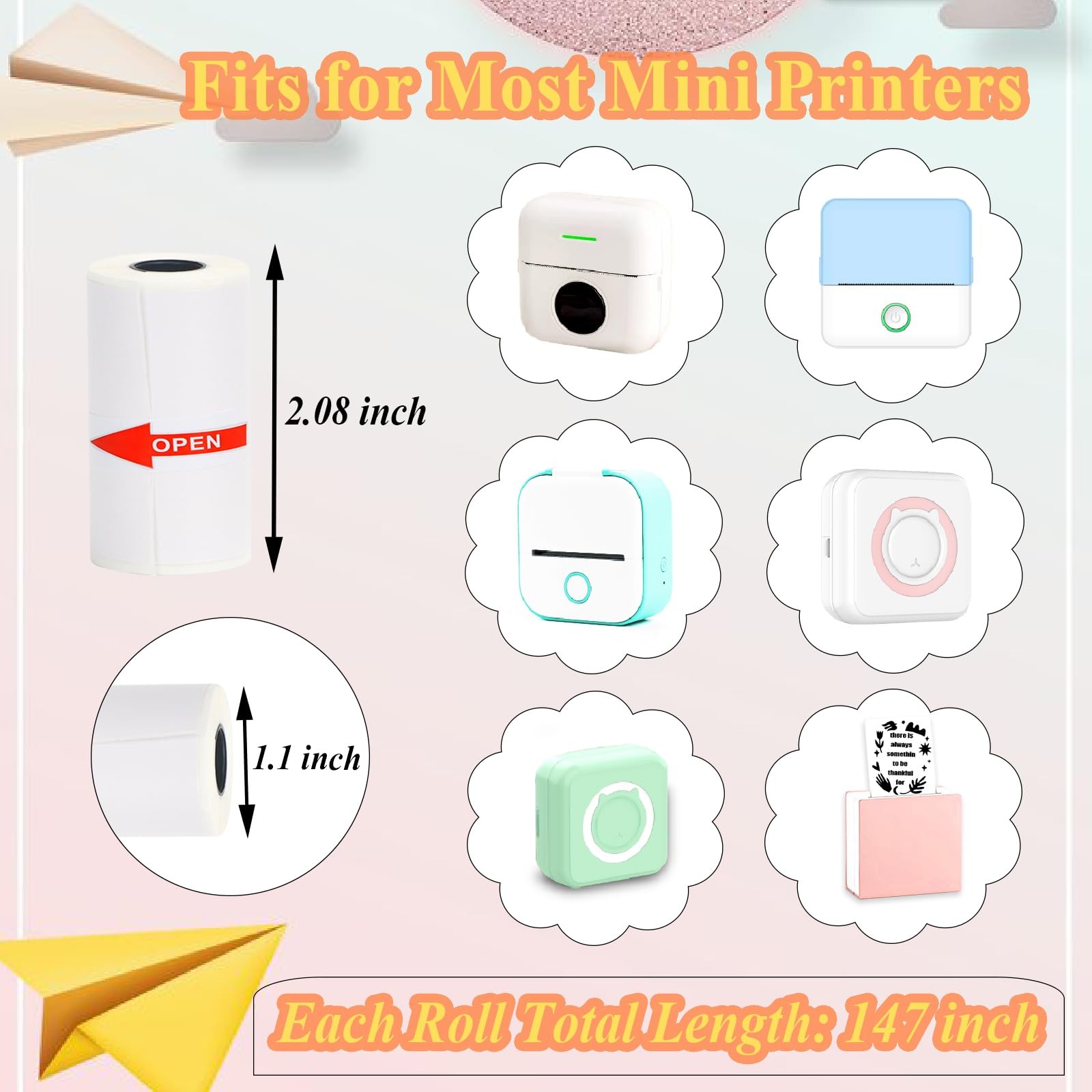 10 Rolls 53x28mm Mini Printer Paper – 10 White Compatible with M02/T02 Printe…