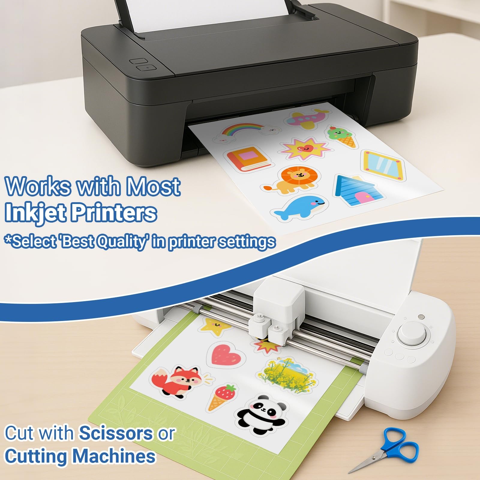 18 Sheets Sticker Paper for Self Printing A4, Glossy White Waterproof Bedr…