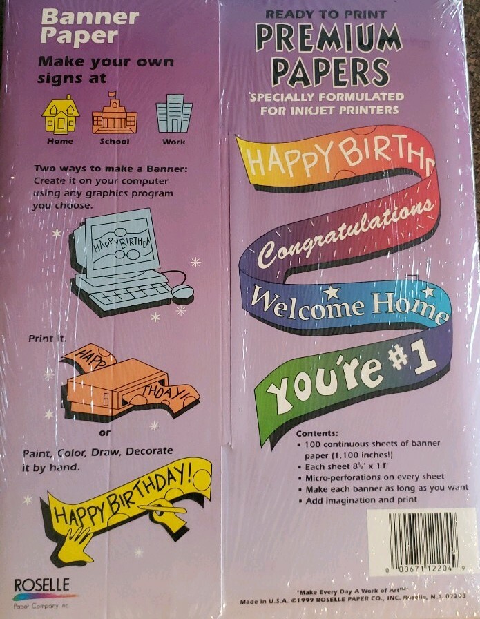 Roselle Paper Co. ~ Ready to Print ~ Banner Paper ~ 60 Continuous Sheets ~ New
