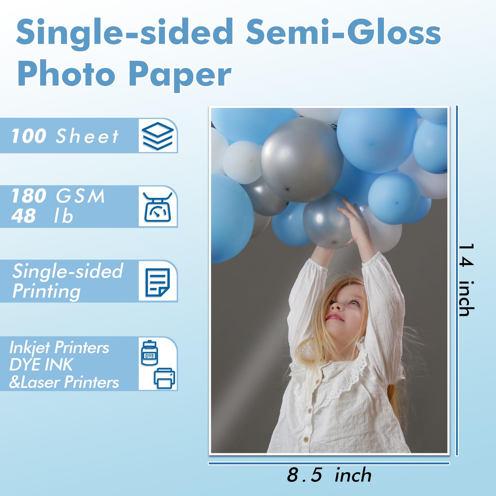 Koala Semi-Gloss Photo Paper 8.5×14 Inches 100 Sheets Inkjet Laser Printer