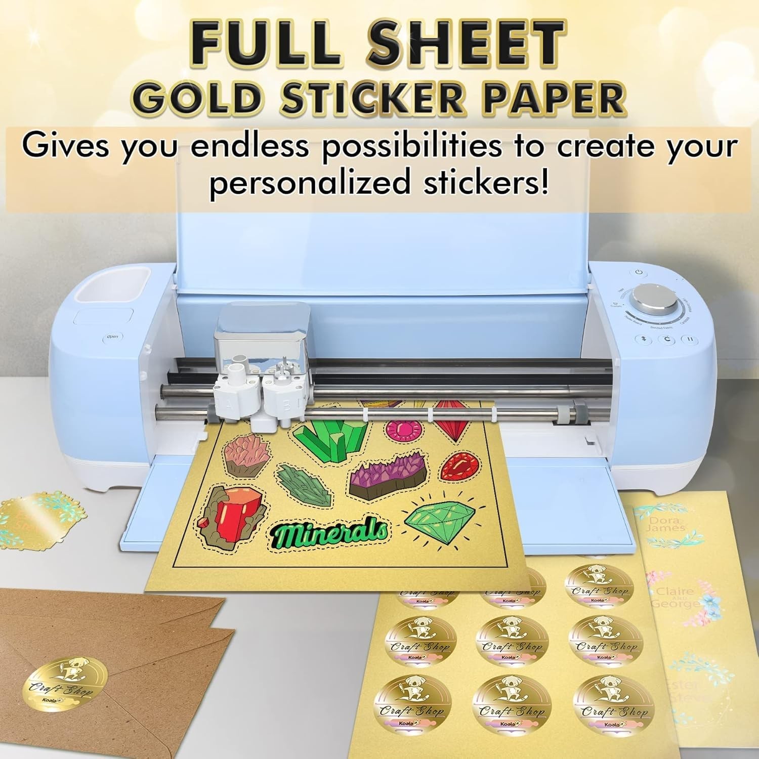 Koala Metallic Gold Sticker Paper for Inkjet and Laser Printer, 20 Sheets 8.5…