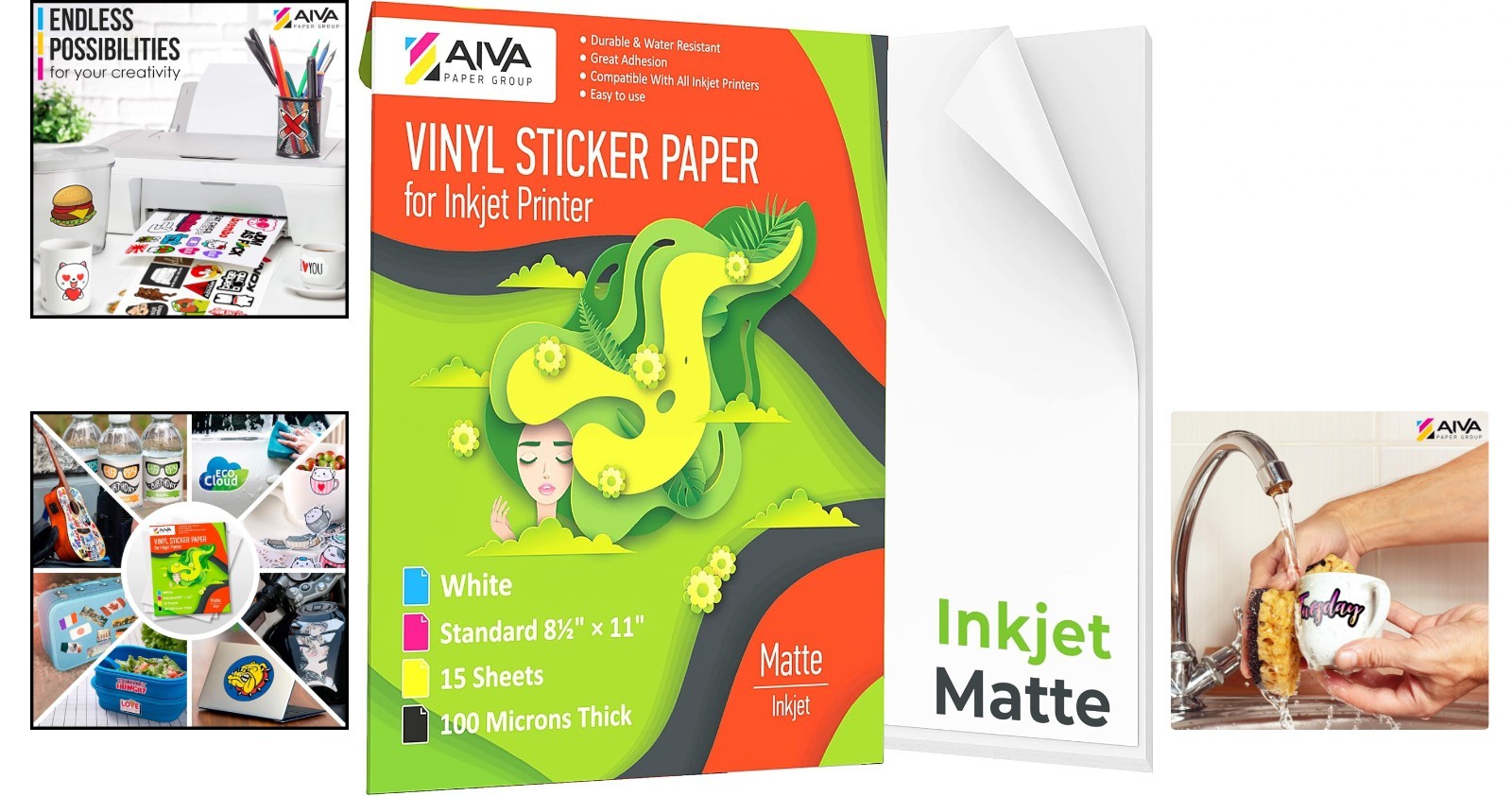 Printable Vinyl Sticker Paper for Inkjet Printer – Matte White – 15 Self-Adhe…