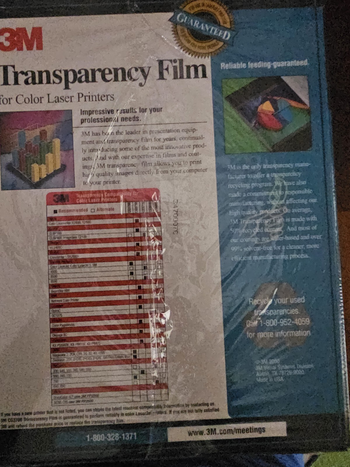 NEW 3M Transparency Film For Color Laser Printers HP CG3700 50 Sheets 8.5″ x 11″