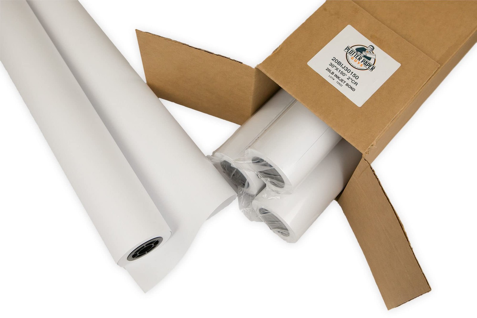 20lb Uncoated Inkjet Bond Paper, 30″ x 150′, 2″ core, 4 rolls per box