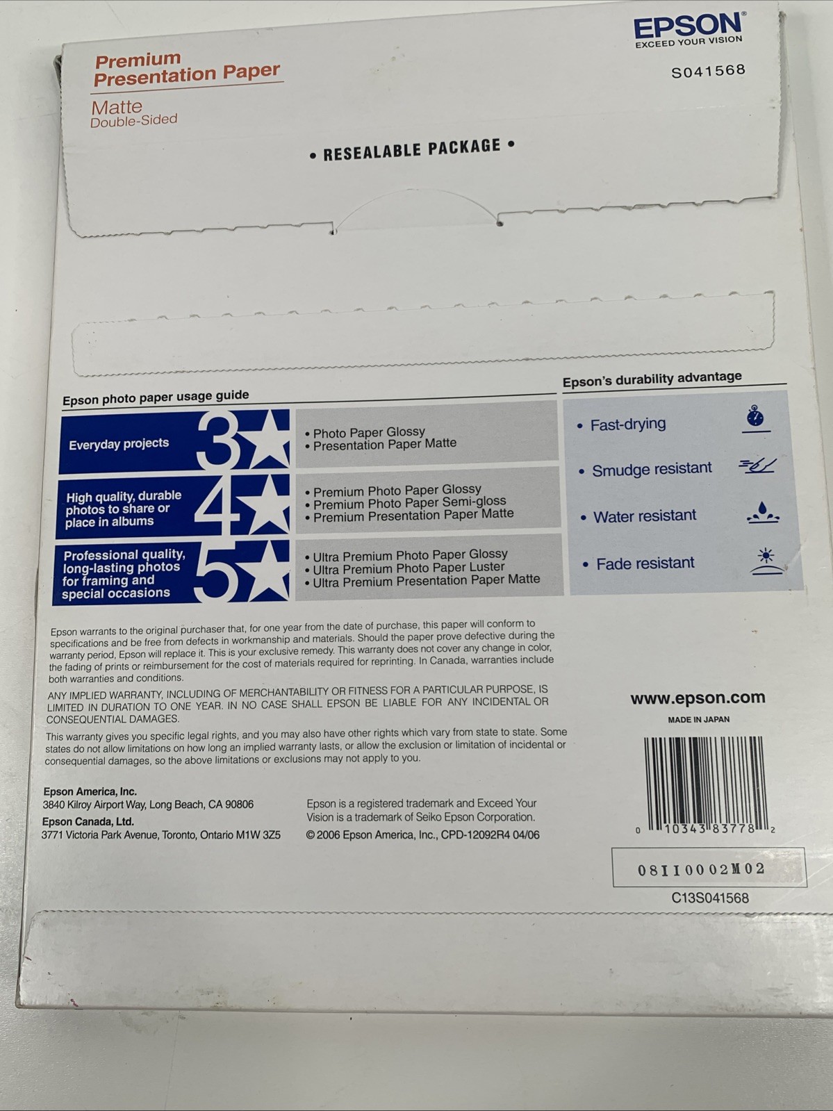Epson S041257 Matte Paper Premium Presentation 8.5 X 11 Ink Jet – 49 SHEETS