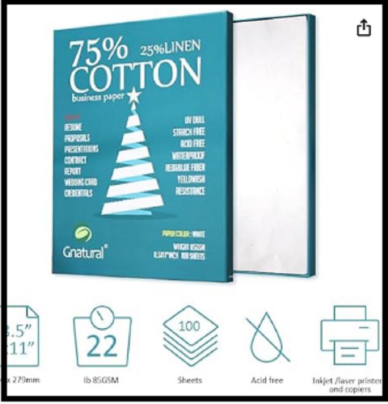75% cotton 25% linen paper85gsm inkjet printing paper8.5×11 white color get